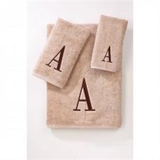 Monogrammed Towels Linen/Brown Block Letter
