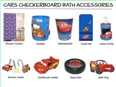 Cars Blue Checkerboard Shower Curtain & Accessories