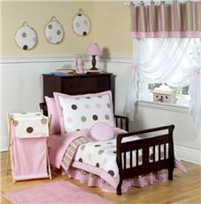 Pink & Brown Modern Polka Dots 5pc Toddler Bedding Set