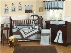 Blue & Brown Hotel 9pc Crib Bedding Set