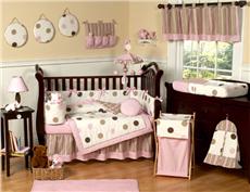 Pink & Brown Modern Polka Dots 9pc Crib Bedding Set