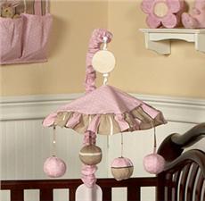 Pink & Brown Modern Polka Dots Musical Crib Mobile