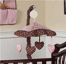 Pink & Brown Toile Musical Crib Mobile