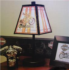 Harley Davidson Young Rider Art Glass Lamp