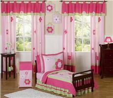 Flower Pink & Green 5pc Toddler Bedding Set