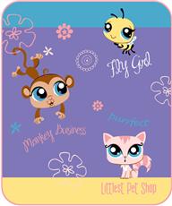 Littlest Pet Shop KITTY BIRDIE MONKEY Micro Raschel Throw
