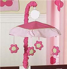 Flower Pink and Green Musical Crib Mobile