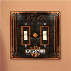 Harley Davidson Classic Double Art-Glass Switch Plate Cover