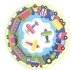 TRAINS, PLANES, TRUCKS Round Fun Rug