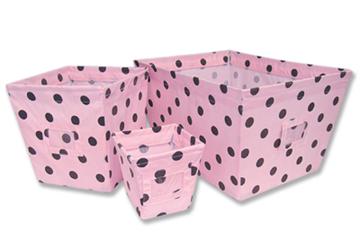 PINK & BROWN DOT Fabric Storage Bins