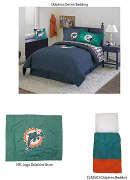 MIAMI DOLPHINS Denim Comforter and Sheet Set Combo