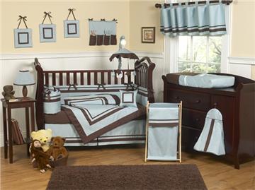 Blue & Brown Hotel 9pc Crib Bedding Set
