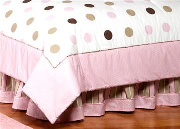 Pink & Brown Modern Polka Dots Full/Queen Bedskirt