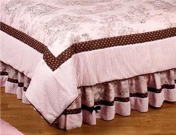 Pink & Brown Toile Full/Queen Bedskirt