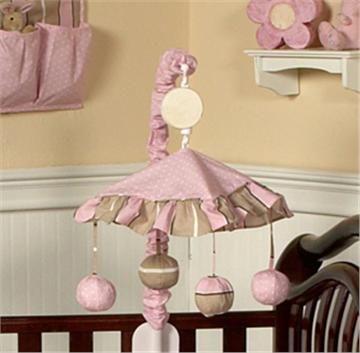 Pink &amp; Brown Modern Polka Dots Musical Crib Mobile