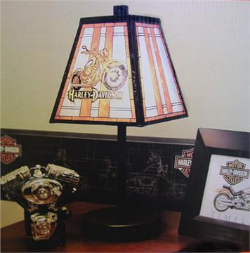 Harley Davidson Young Rider Art Glass Lamp