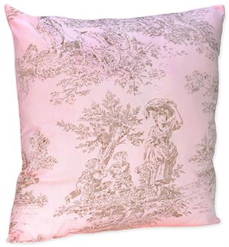Pink & Brown Toile 18" Decorative Pillow