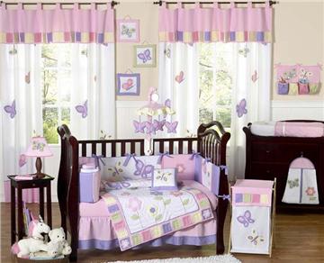 Butterfly Pink & Lavender 9 pc Crib Bedding Set