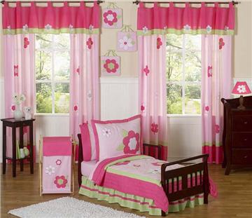 Flower Pink & Green 5pc Toddler Bedding Set