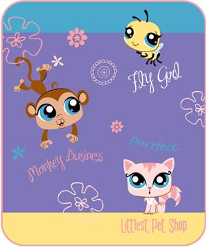 Littlest Pet Shop KITTY BIRDIE MONKEY Micro Raschel Throw