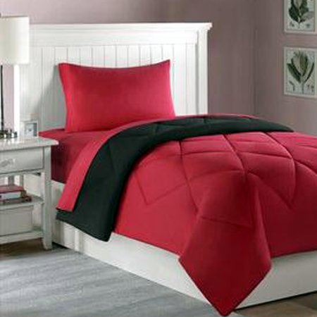 Dorm Room Bed & Bath BLACK/RED-XL Twin Size 10pc Set